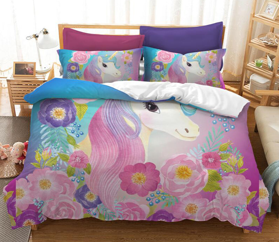 3D Flower Bush Unicorn 1146 Bed Pillowcases Quilt