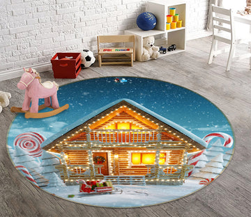 3D Snow House 54049 Christmas Round Non Slip Rug Mat Xmas