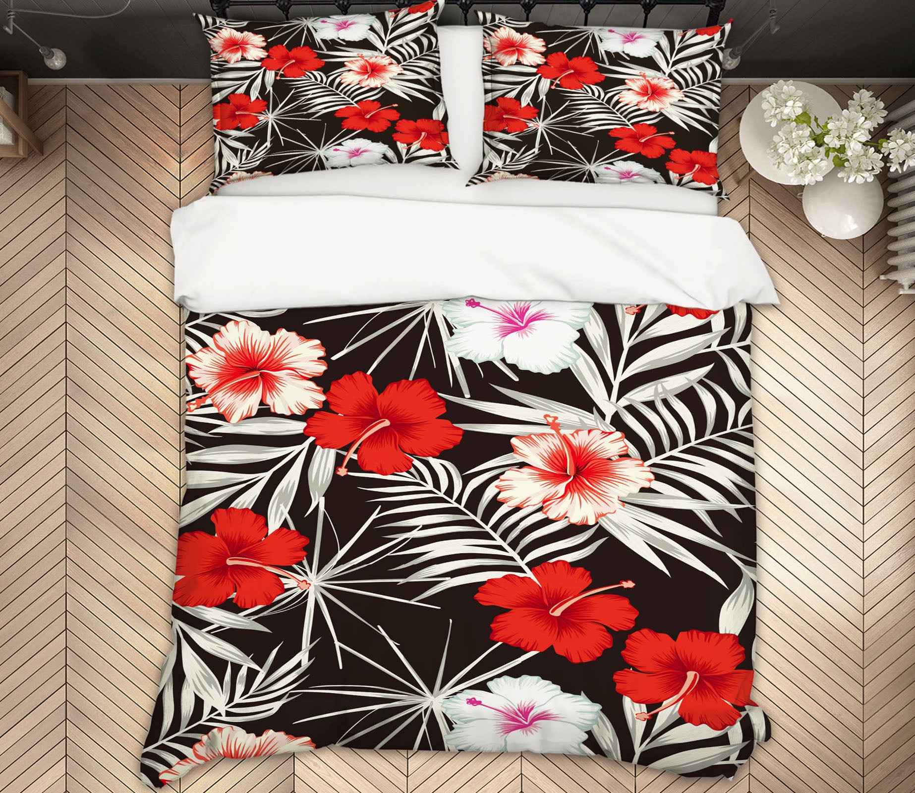 3D Red Black Flowers 60241 Bed Pillowcases Quilt