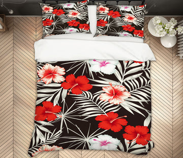 3D Red Black Flowers 60241 Bed Pillowcases Quilt