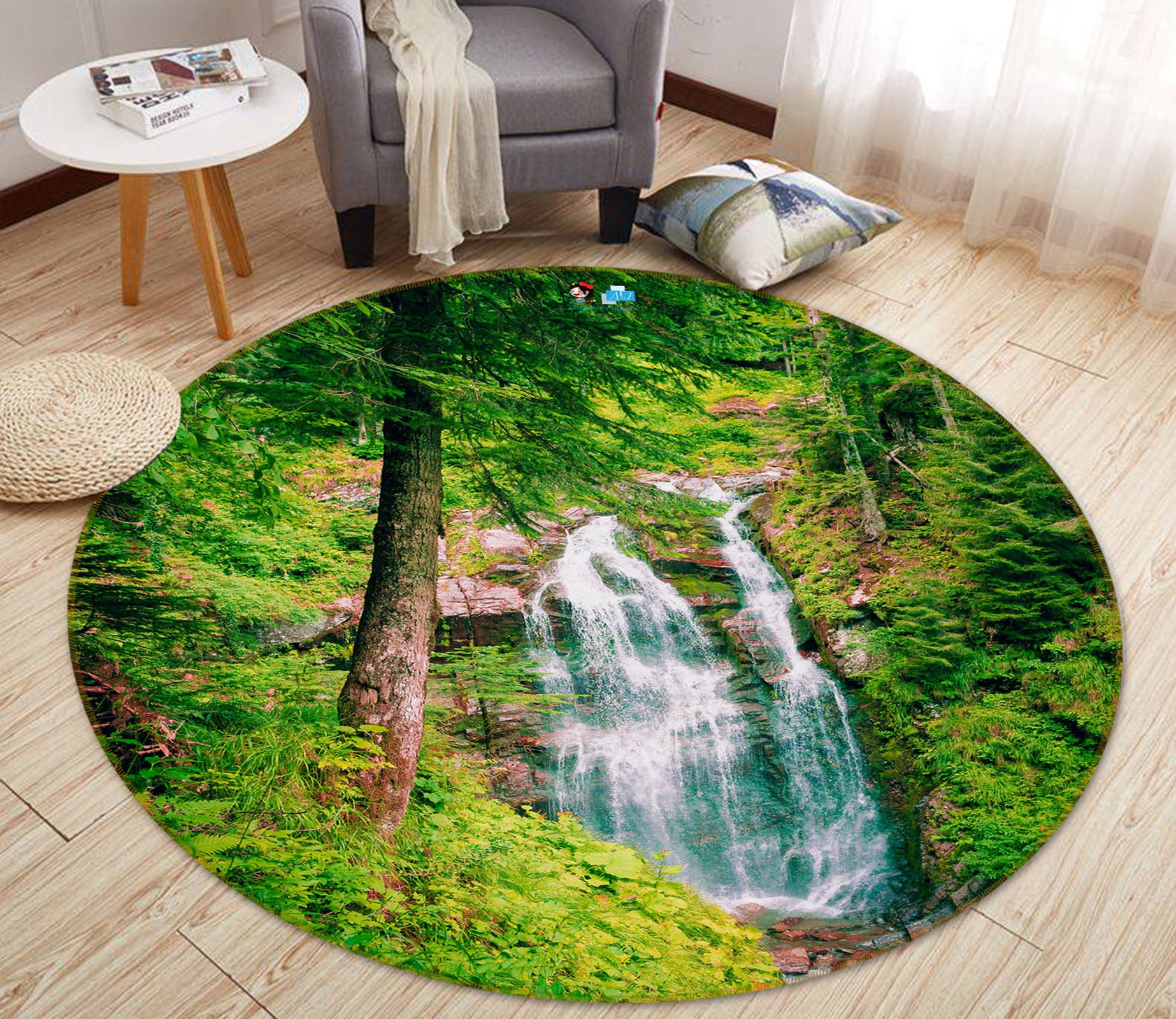 3D Tree Waterfall 69125 Round Non Slip Rug Mat