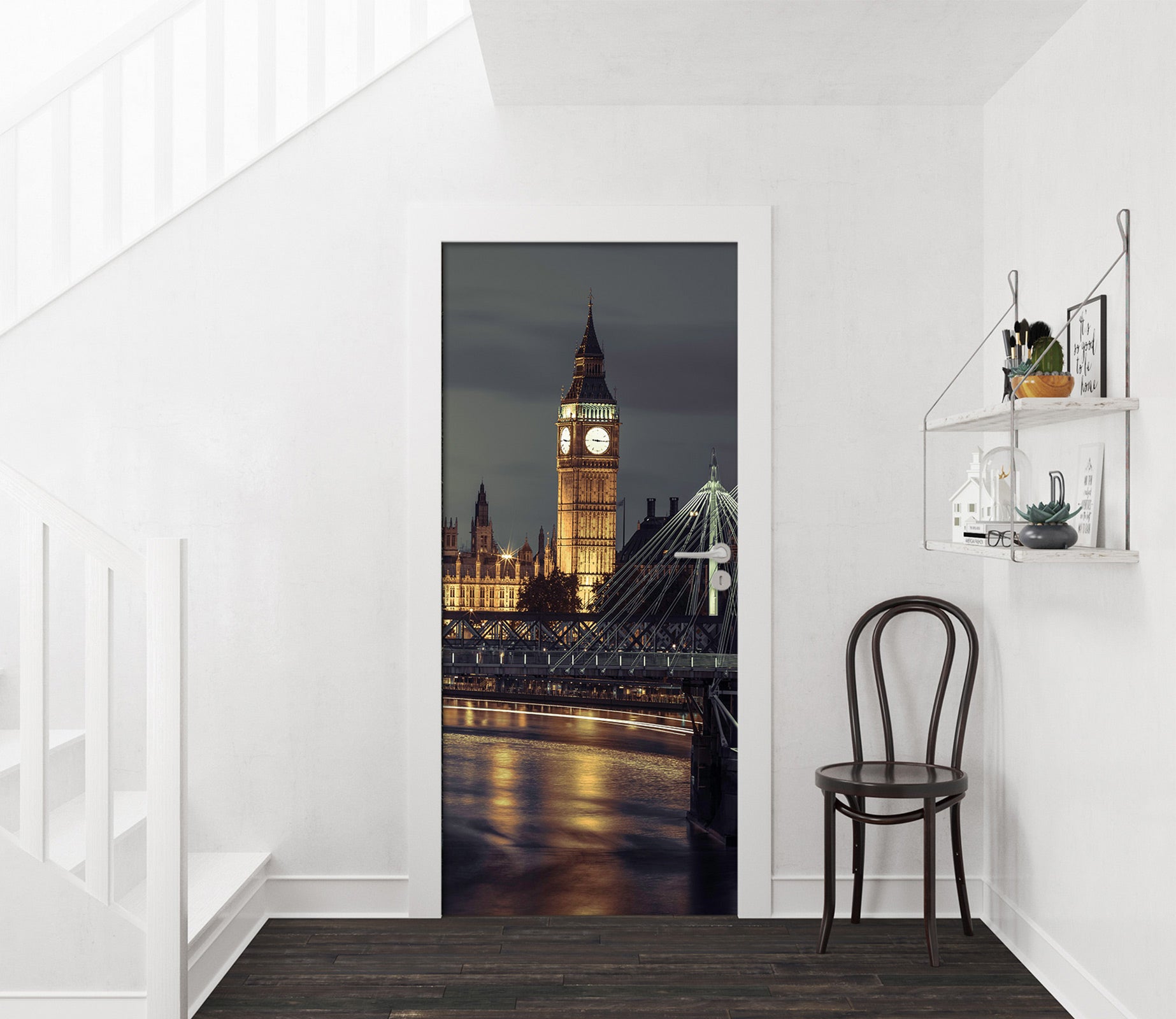 3D Night Clock Tower Building 10724 Assaf Frank Door Mural