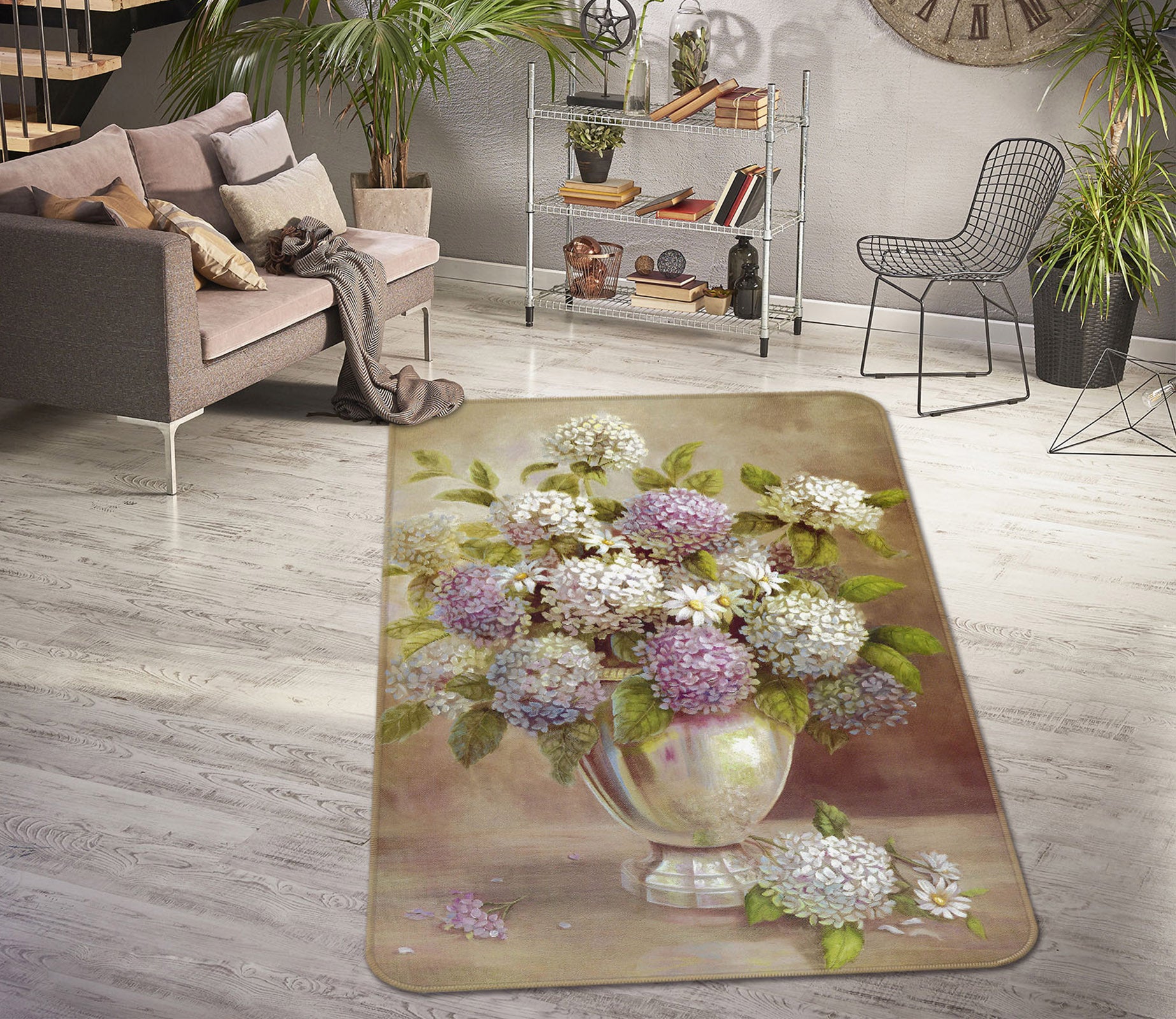 3D Flowers Vase 33183 Non Slip Rug Mat