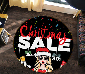 3D Christmas Hat Girl 37008 Round Non Slip Rug Mat