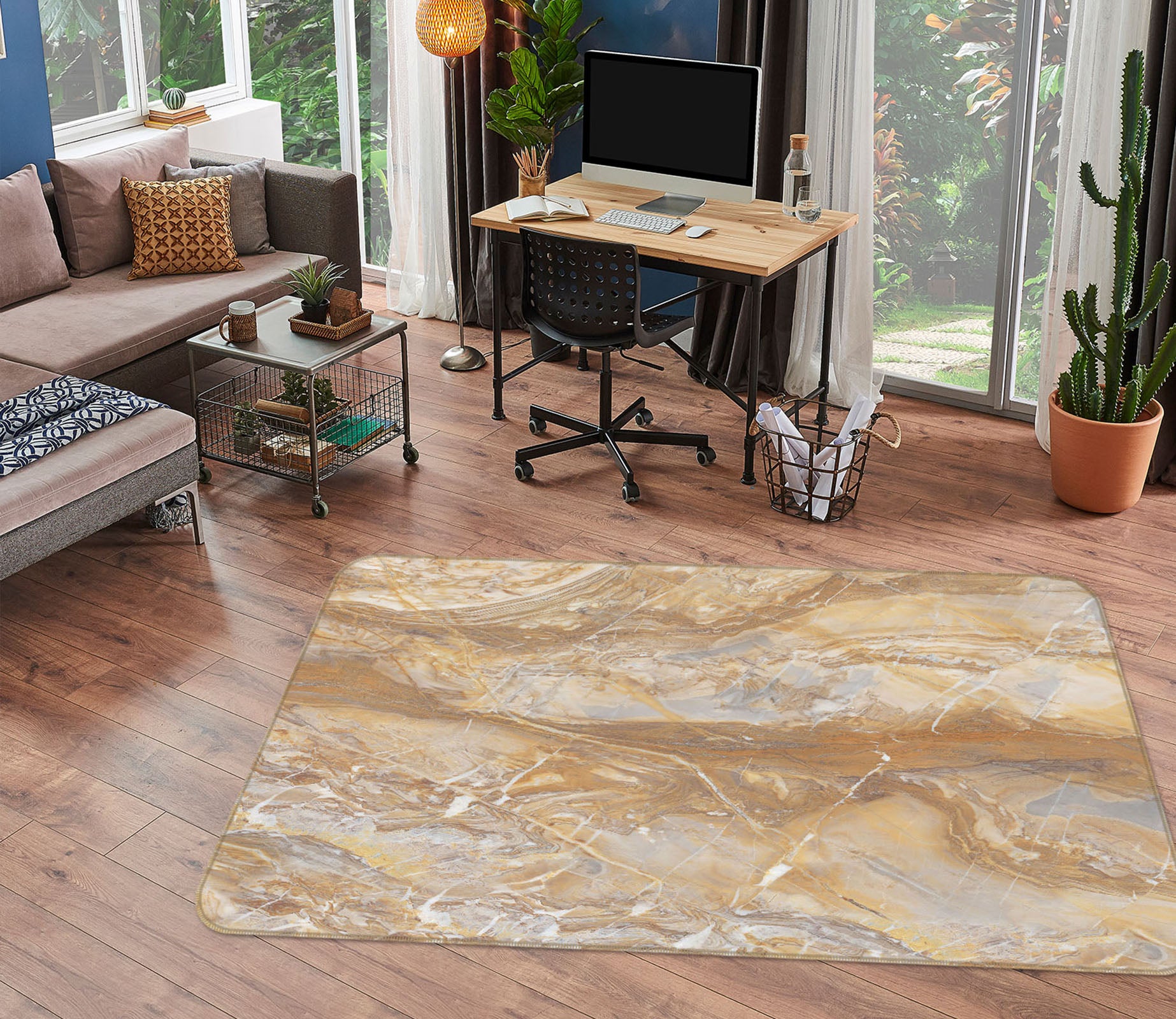 3D Yellow Marble Pattern 27114 Non Slip Rug Mat