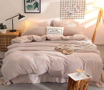 3D Flesh Pink Lattice 7007 Bed Pillowcases Quilt