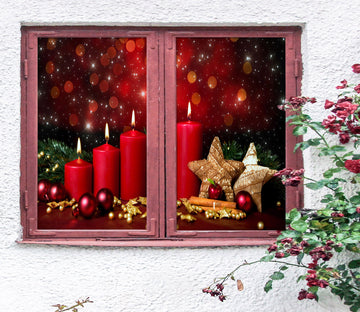 3D Red Candle 42166 Christmas Window Film Print Sticker Cling Stained Glass Xmas