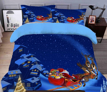 3D Deer Sleigh 45175 Christmas Quilt Duvet Cover Xmas Bed Pillowcases