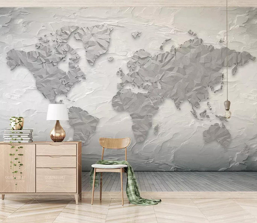 3D White Map WC347 Wall Murals