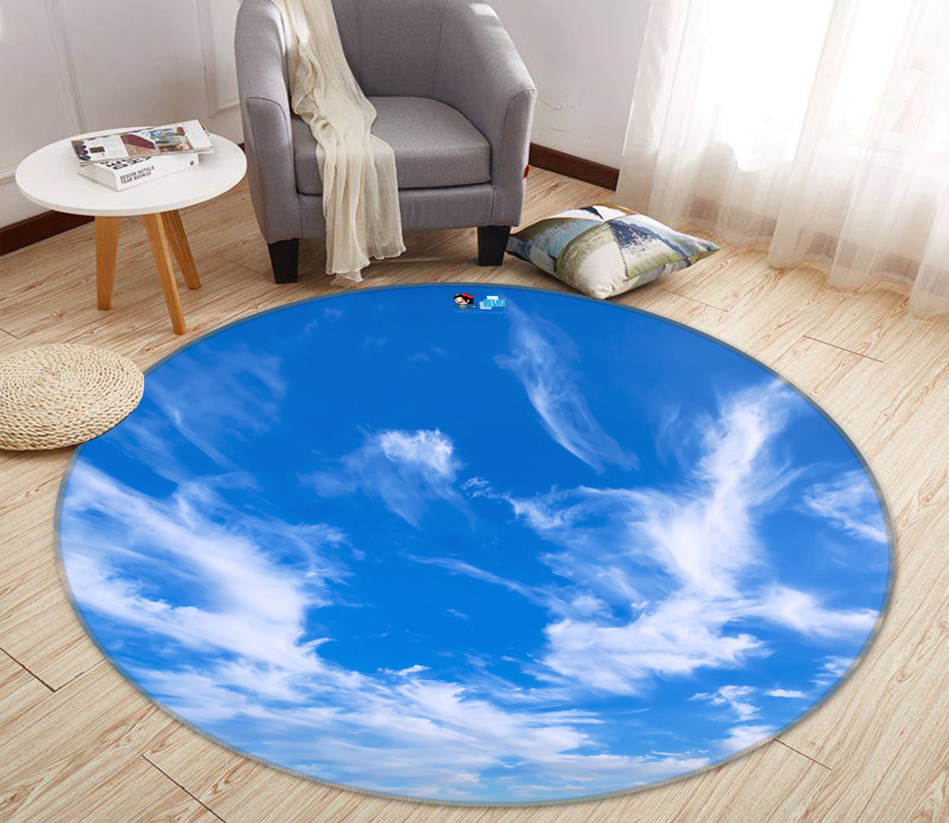 3D Blue Sky White Clouds 72243 Round Non Slip Rug Mat