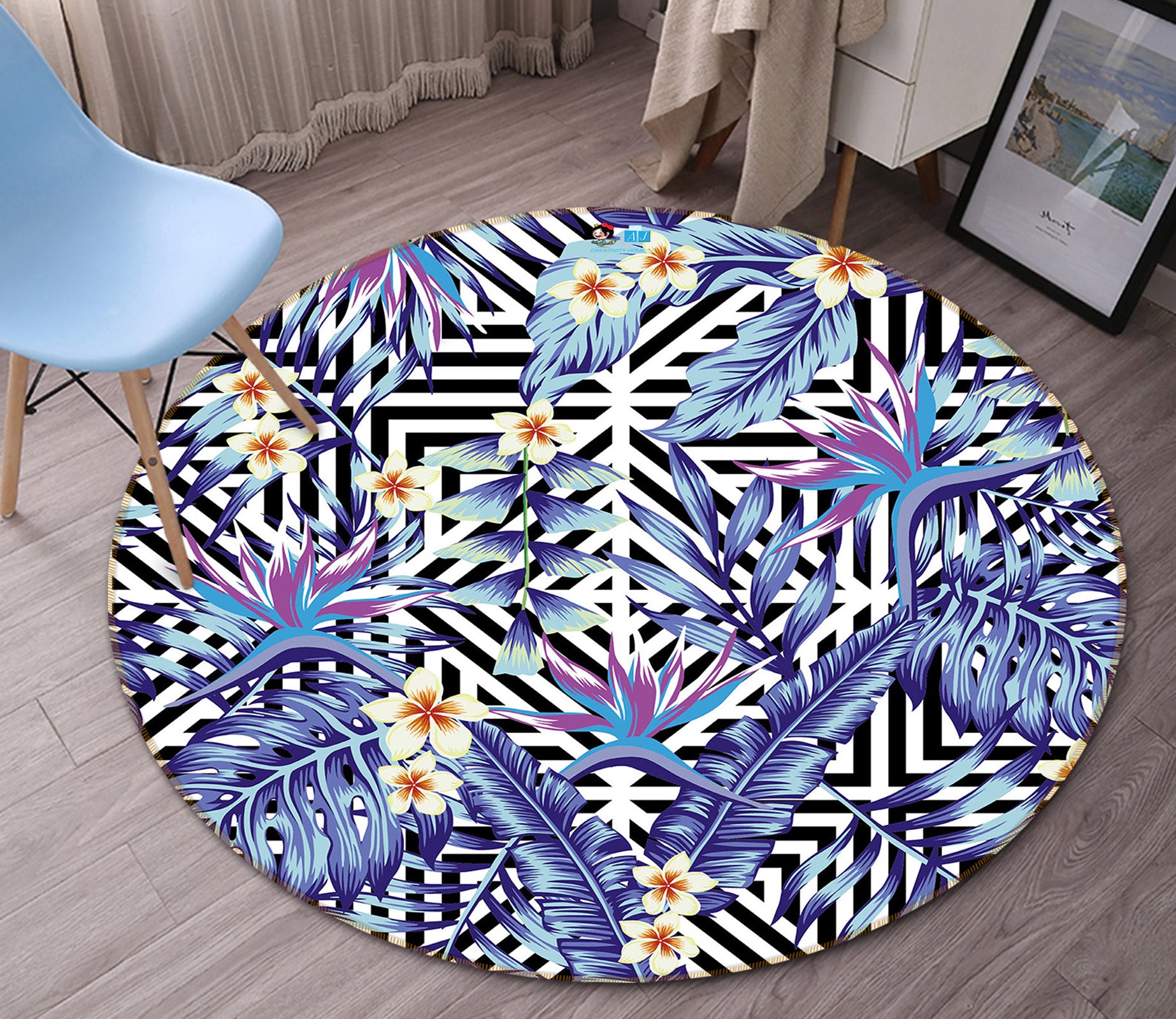 3D Flower Pattern 81062 Round Non Slip Rug Mat