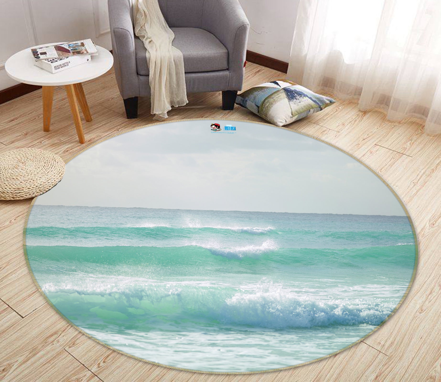 3D Sea Foam 7536 Assaf Frank Rug Round Non Slip Rug Mat