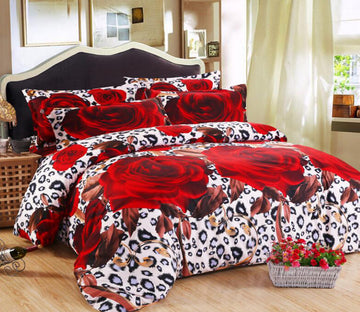 3D Rose Leopard Pattern 1193 Bed Pillowcases Quilt