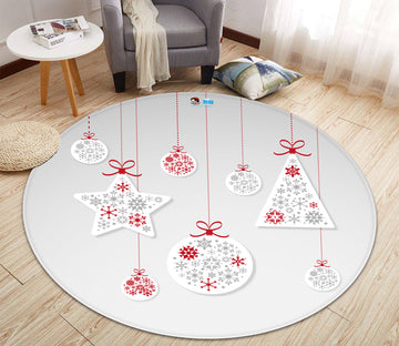 3D Five-Pointed Star Round Triangle 65225 Christmas Round Non Slip Rug Mat Xmas