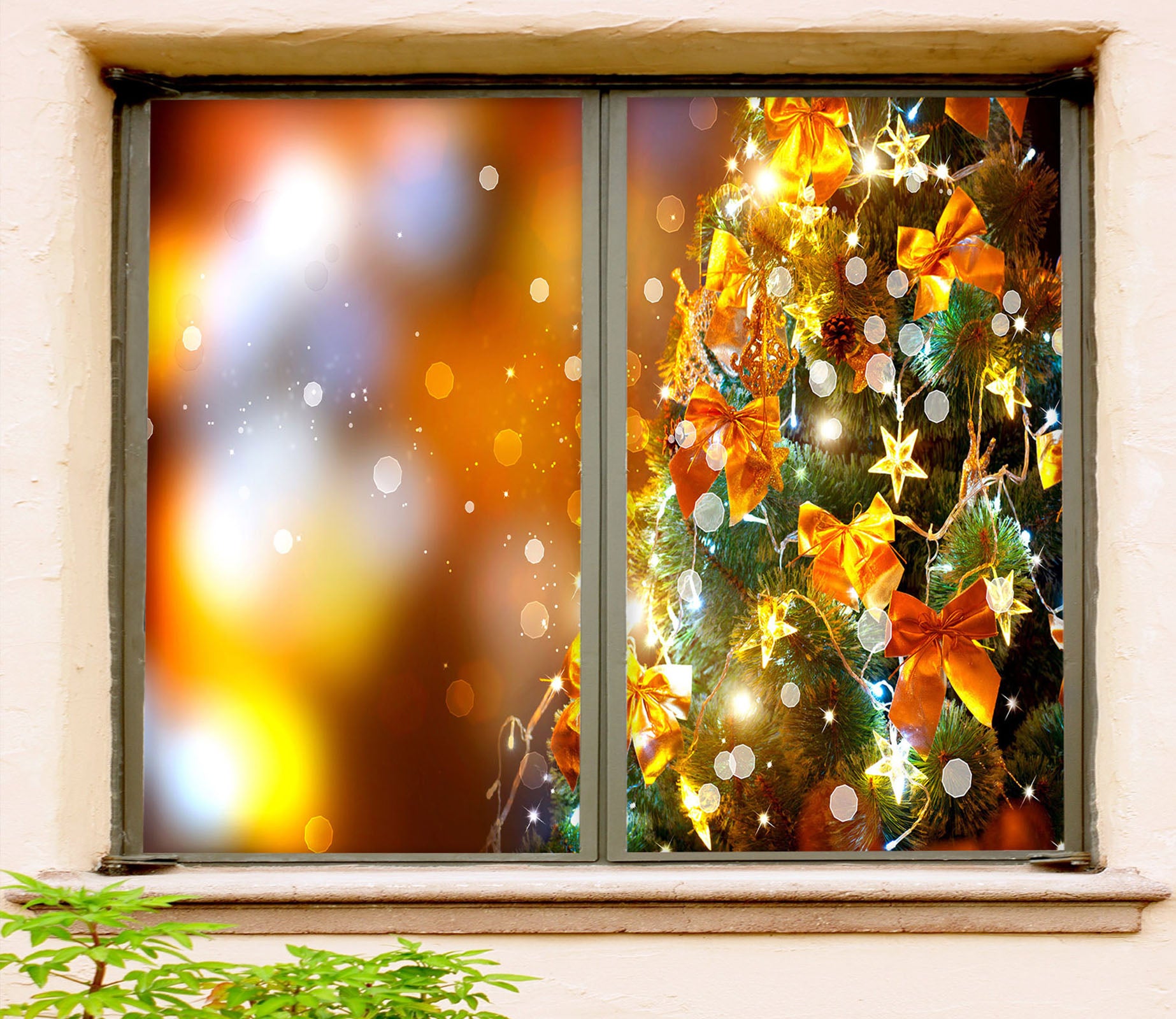 3D Golden Bow 42173 Christmas Window Film Print Sticker Cling Stained Glass Xmas