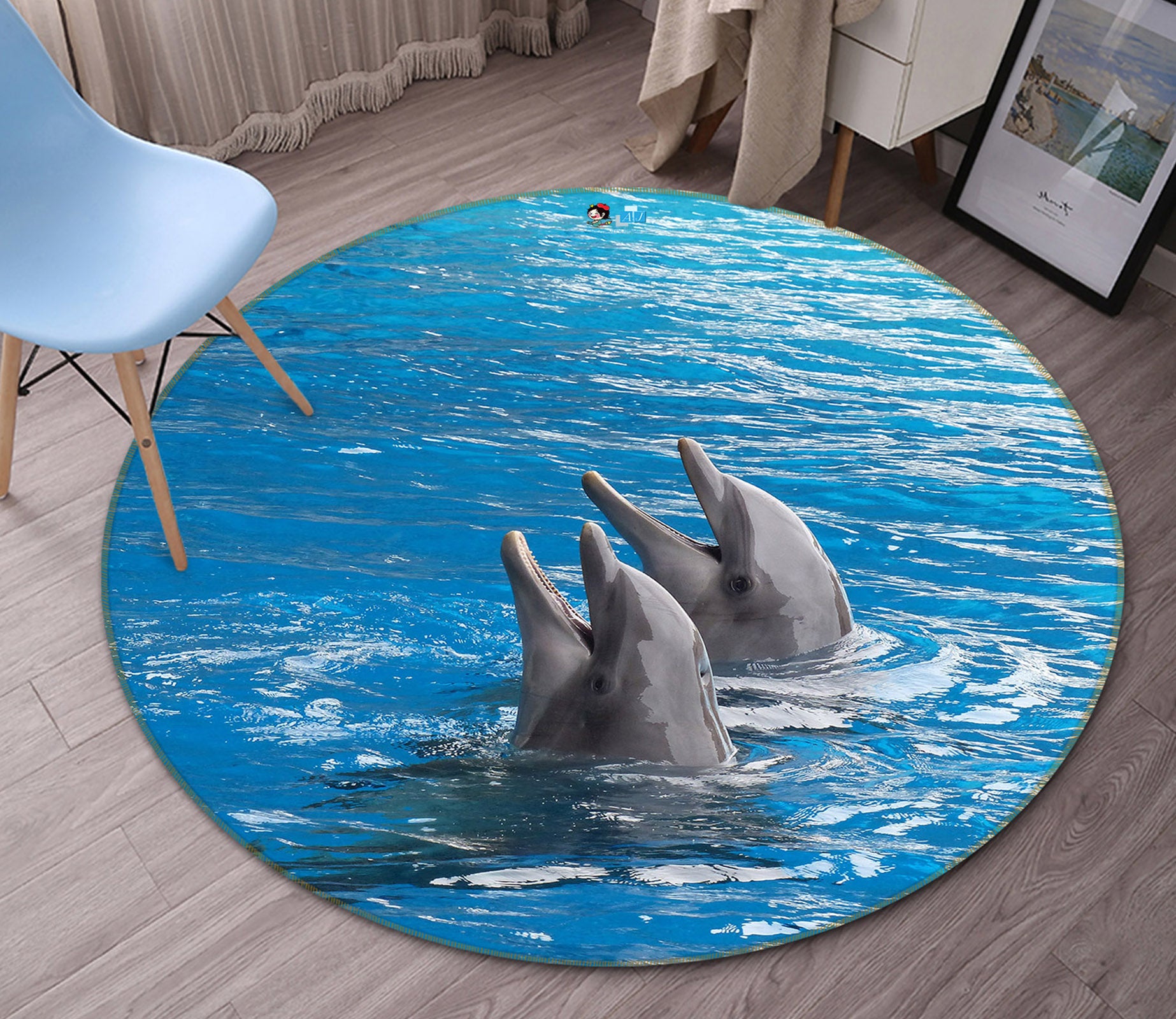3D Dolphin 71292 Round Non Slip Rug Mat