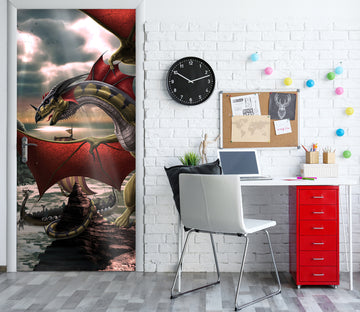 3D Cloud Red Dragon 627 Tom Wood Door Mural