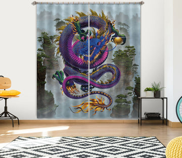3D Good Fortune Dragon Def 040 Vincent Hie Curtain Curtains Drapes Curtains AJ Creativity Home 