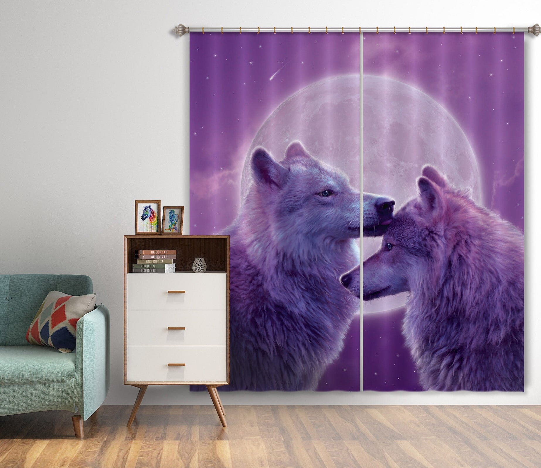 3D Loving Wolves 049 Vincent Hie Curtain Curtains Drapes Curtains AJ Creativity Home 