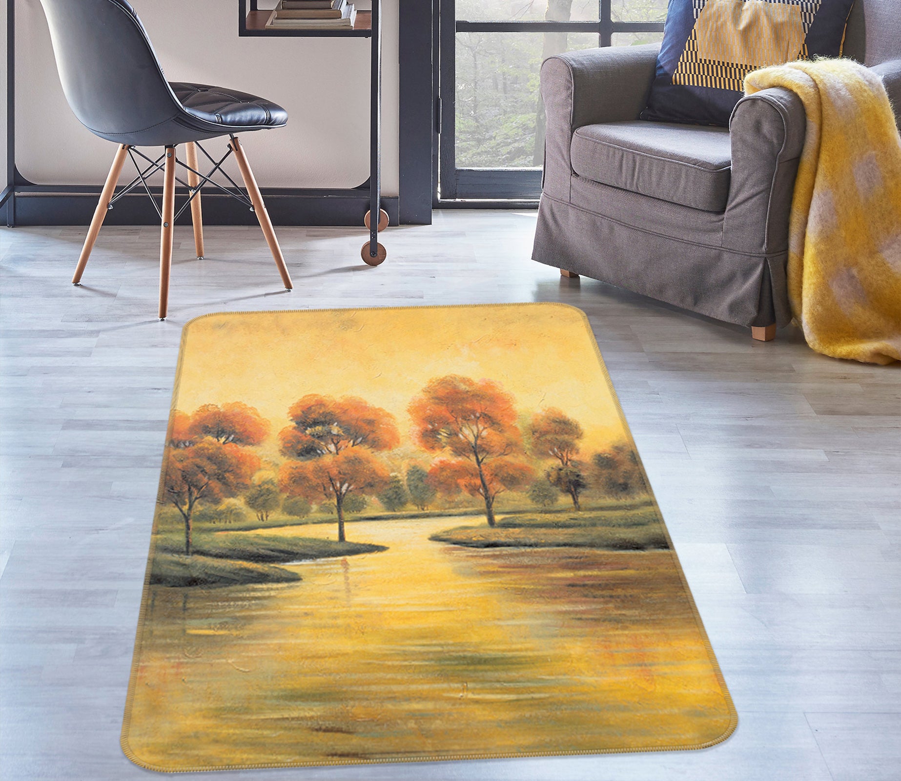 3D Lake Trees 76149 Non Slip Rug Mat