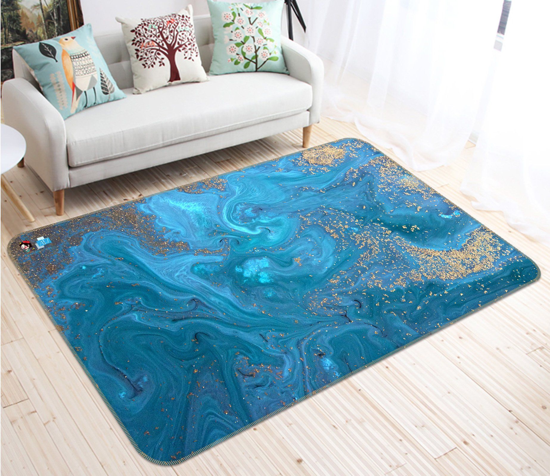 3D Blue Water Sand Flow 20 Non Slip Rug Mat Mat AJ Creativity Home 