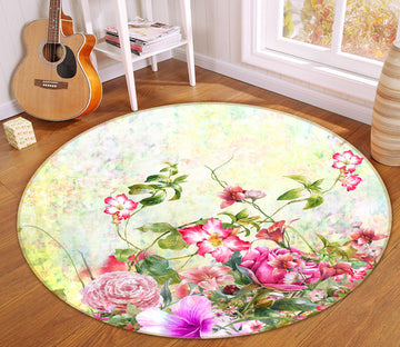 3D Flower Bush Butterfly 71240 Round Non Slip Rug Mat