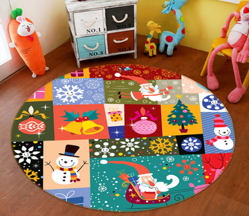 3D Colored Square Santa Snowflake 54007 Christmas Round Non Slip Rug Mat Xmas