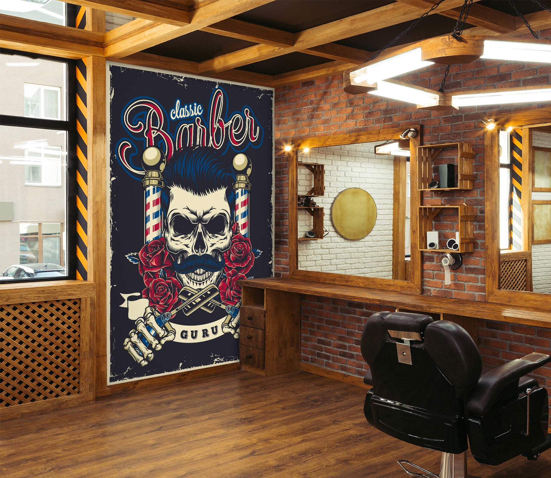 3D Rose Skull Haircut 115221 Barber Shop Wall Murals