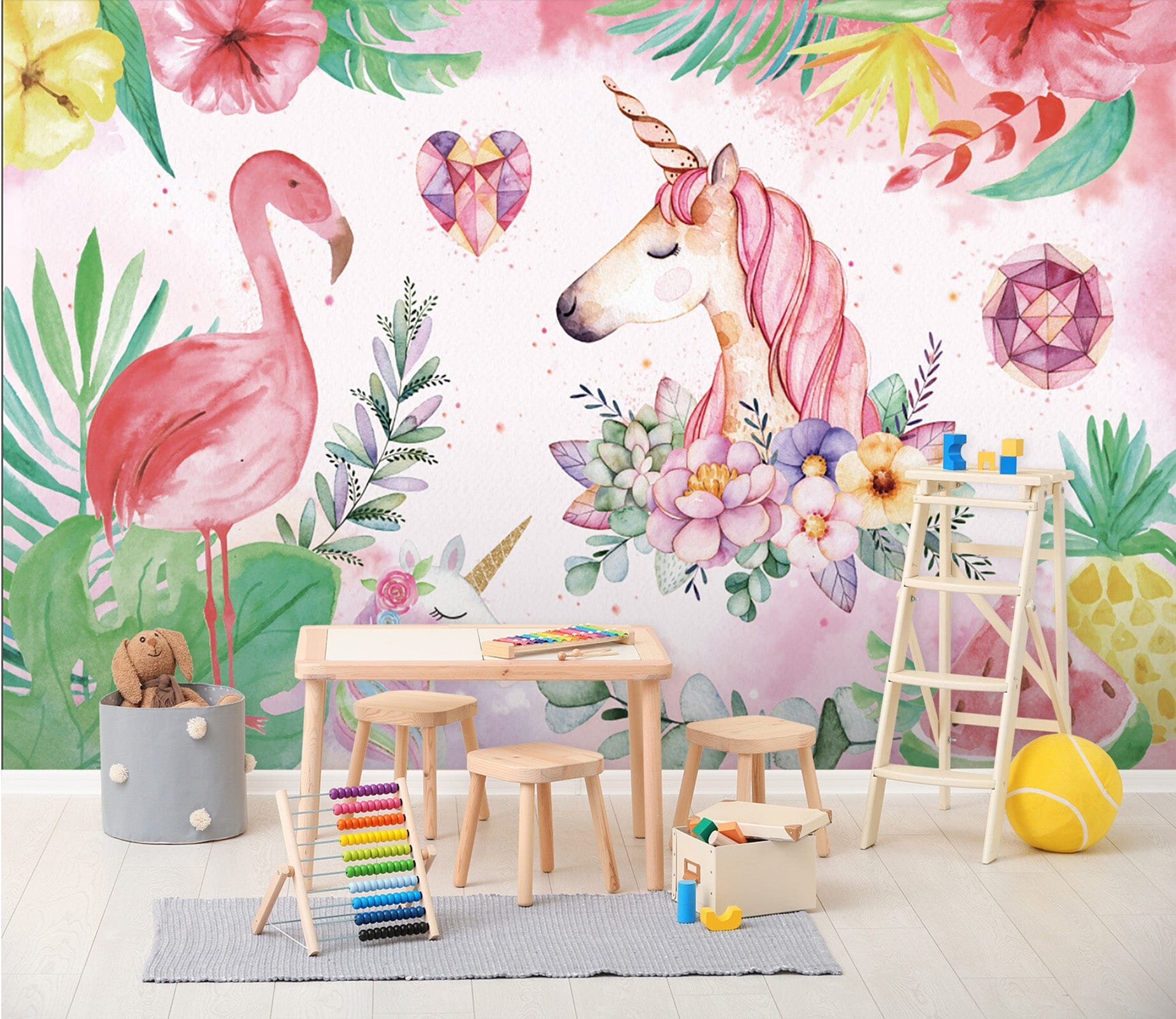 3D Flamingo Unicorn 032 Wall Murals Wallpaper AJ Wallpaper 2 