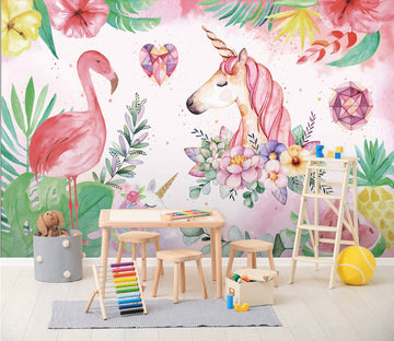 3D Flamingo Unicorn 032 Wall Murals Wallpaper AJ Wallpaper 2 
