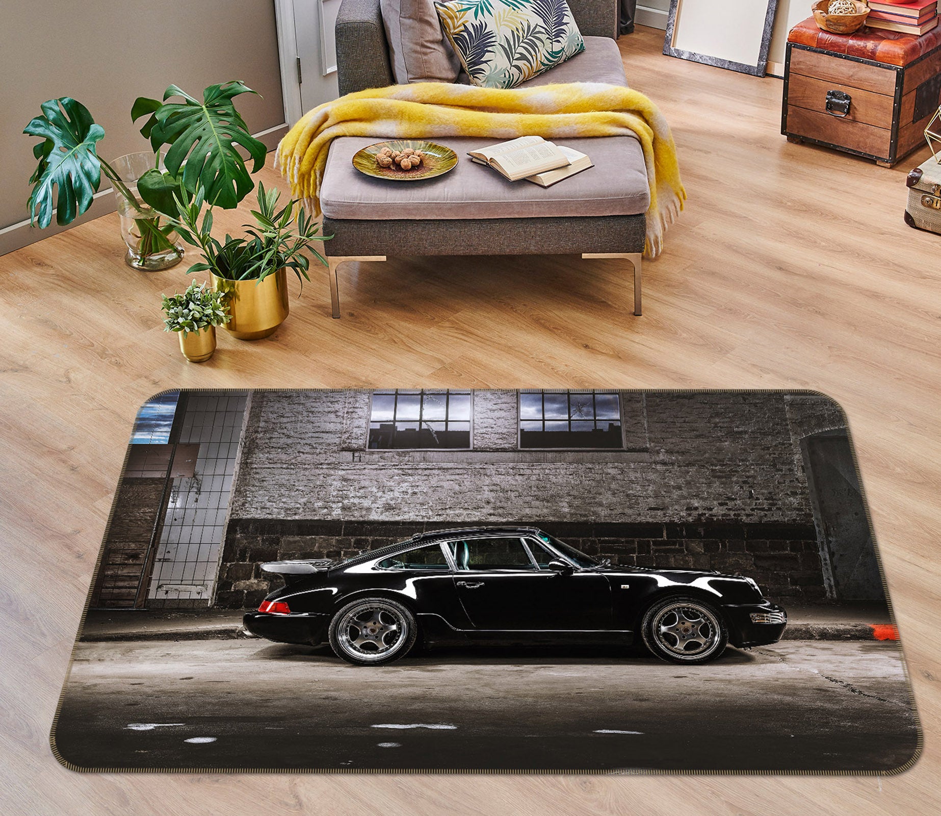 3D Black Car 36070 Non Slip Rug Mat