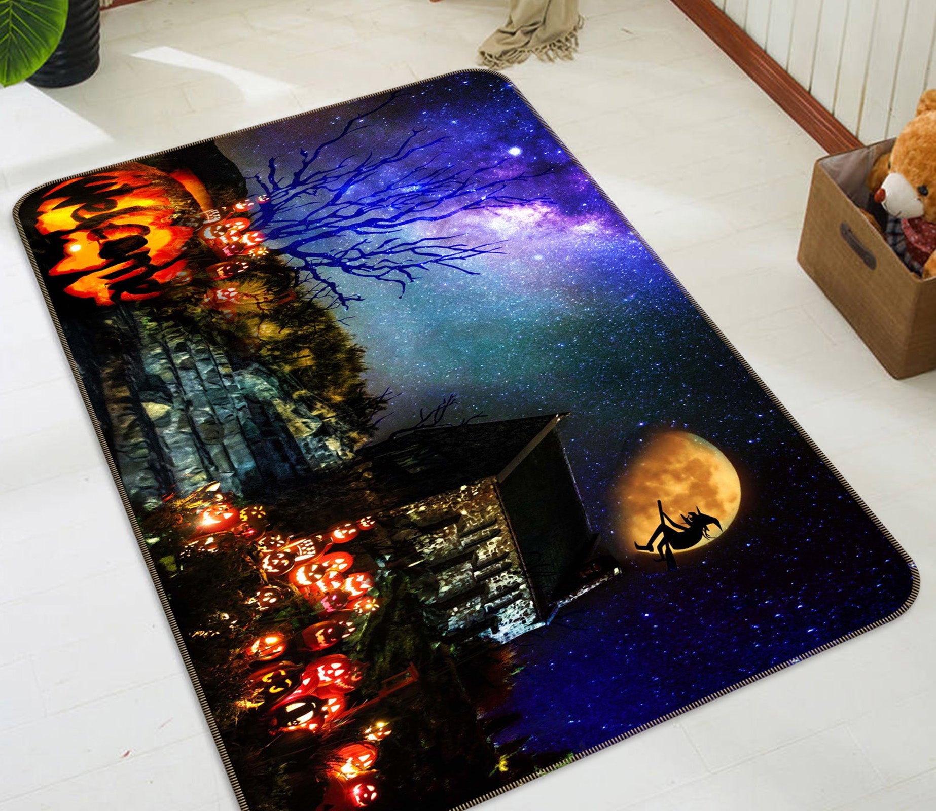3D Moon Witch Pumpkin Light 216 Halloween Non Slip Rug Mat Mat AJ Creativity Home 