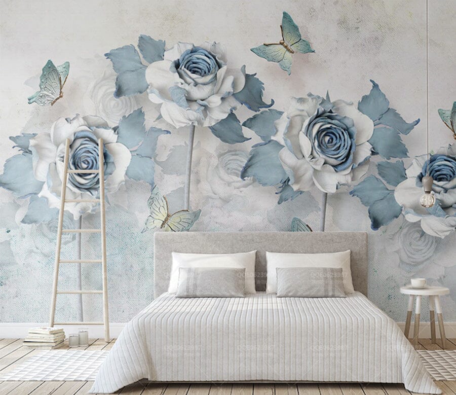 3D Blue Flowers WG007 Wall Murals Wallpaper AJ Wallpaper 2 