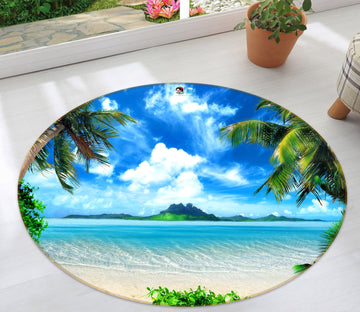 3D Beach Coconut Tree 80261 Round Non Slip Rug Mat