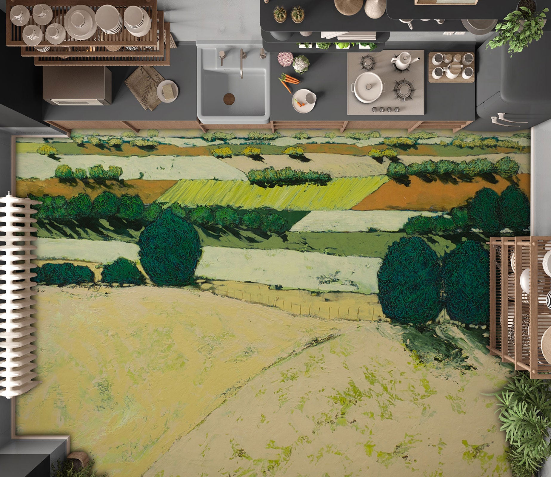 3D Trees Field Grass Painting 9510 Allan P. Friedlander Floor Mural