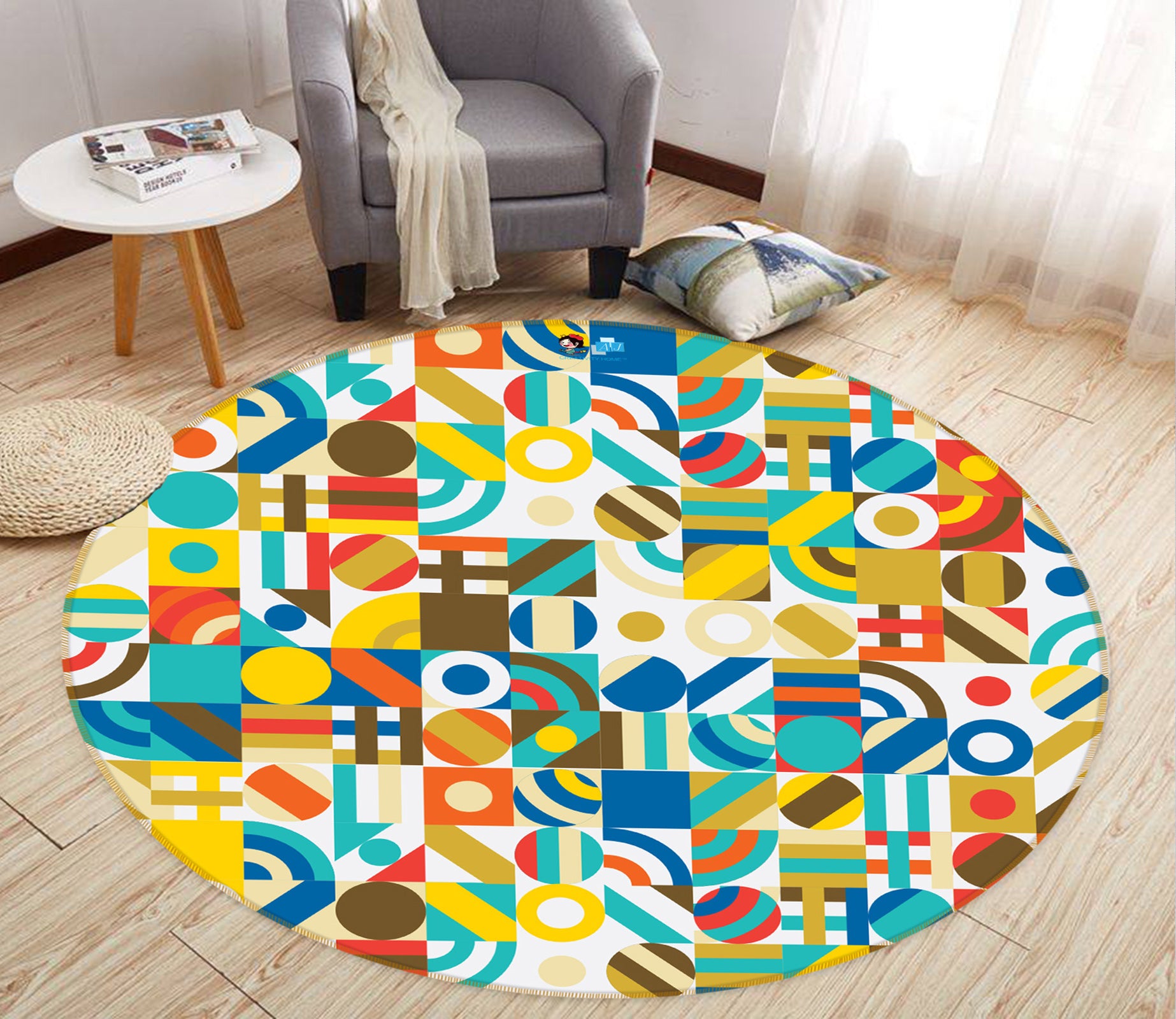 3D Color Pattern 81195 Round Non Slip Rug Mat