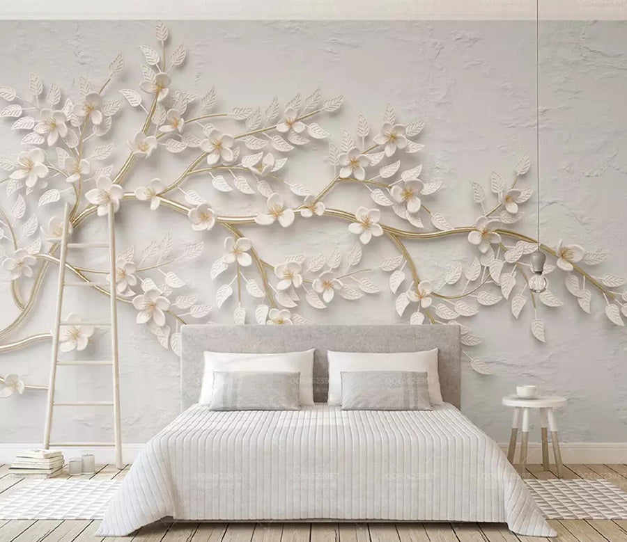 3D White Tree Leaves WC792 Wall Murals
