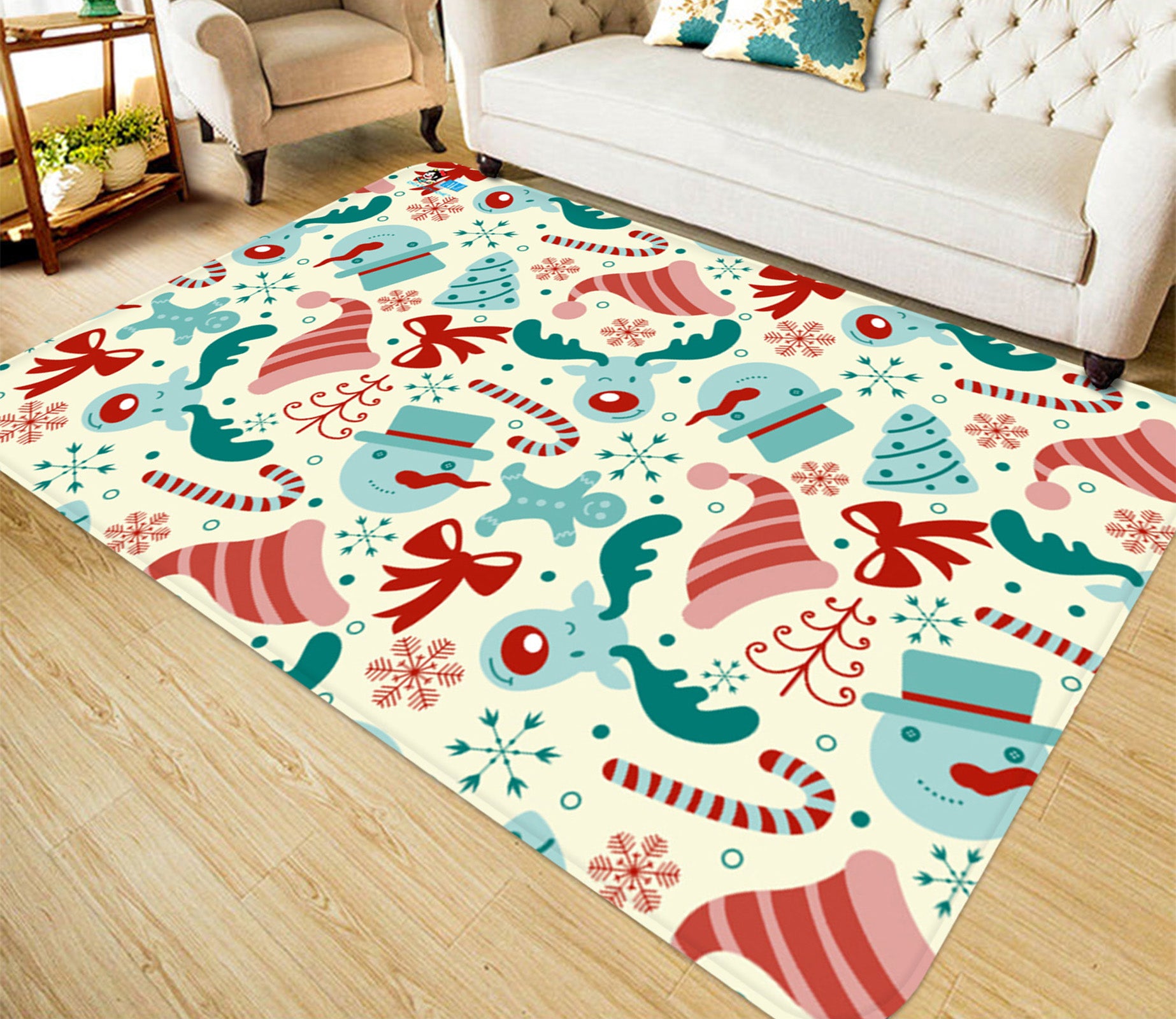 3D Hat Snowman Deer 65177 Christmas Non Slip Rug Mat Xmas