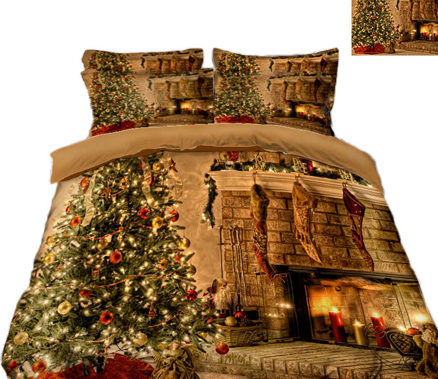 3D Christmas Tree Fireplace 45104 Christmas Quilt Duvet Cover Xmas Bed Pillowcases