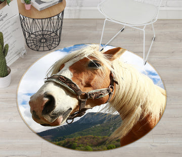 3D White Horse 82239 Animal Round Non Slip Rug Mat