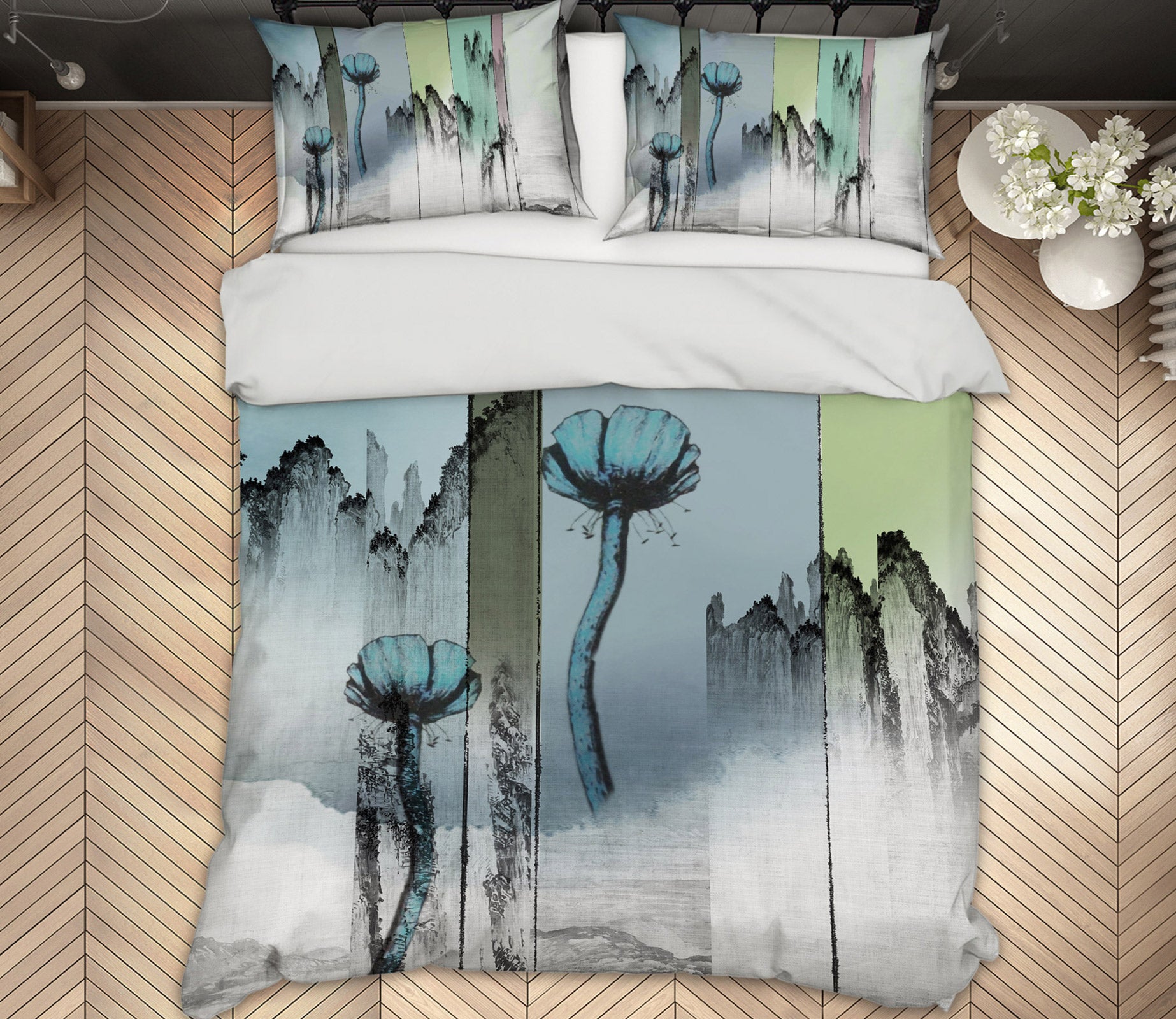 3D Mountain Flower 12092 Bed Pillowcases Quilt