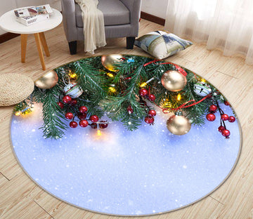 3D Branches Golden Ball Pendant 54171 Christmas Round Non Slip Rug Mat Xmas