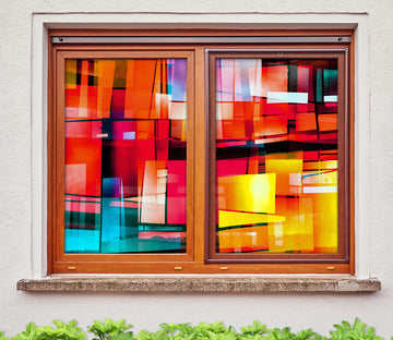 3D Red Square 204 Window Film Print Sticker Cling Stained Glass UV Block