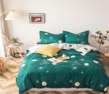 3D Green Background Chrysanthemum 13161 Bed Pillowcases Quilt