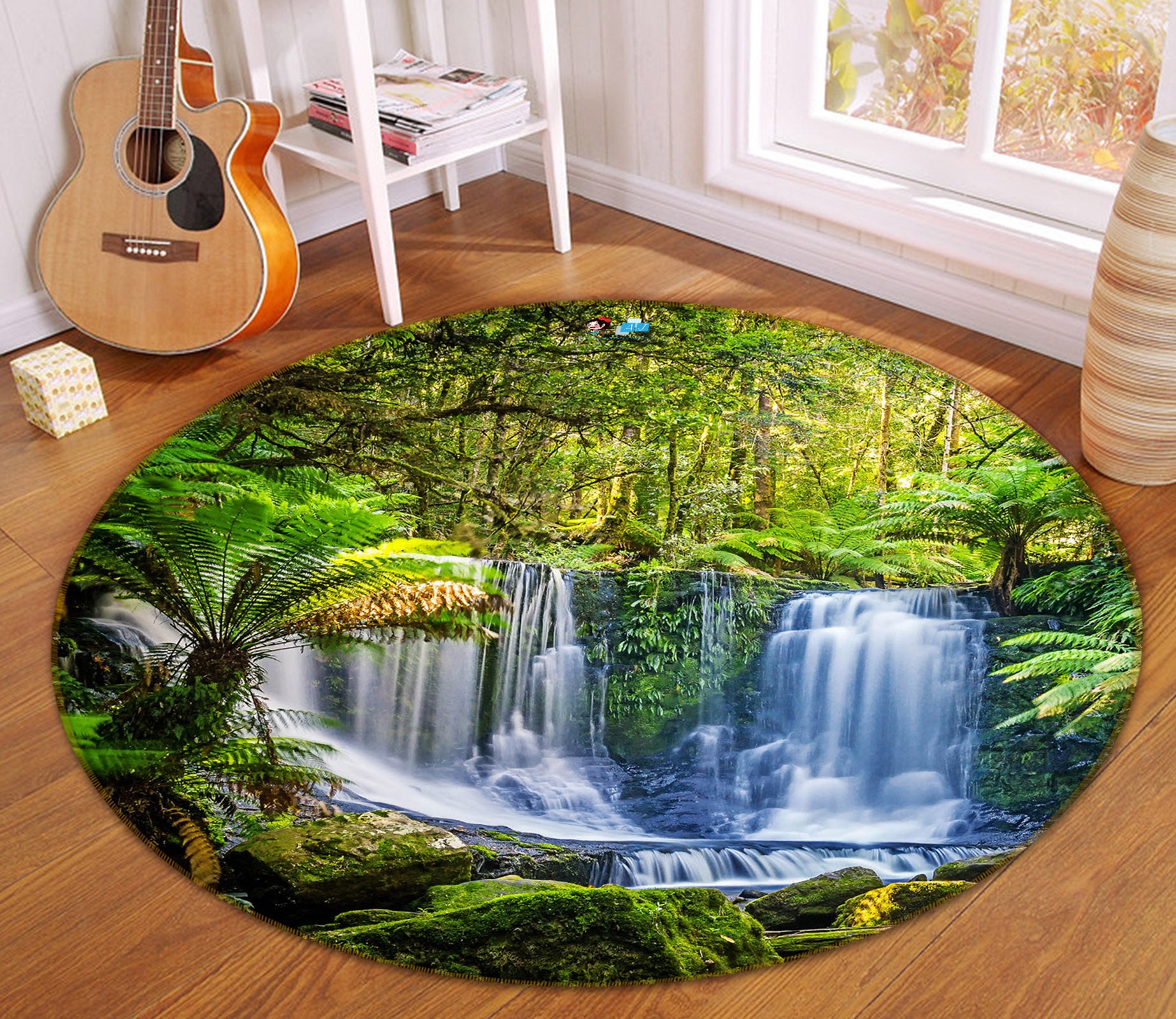 3D Jungle Waterfall 81022 Round Non Slip Rug Mat