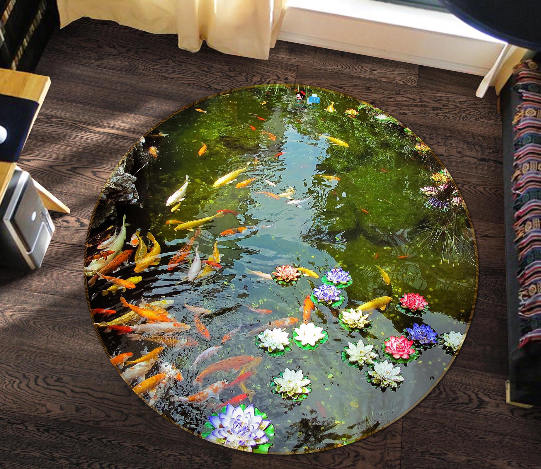 3D Pond Carp 72036 Round Non Slip Rug Mat