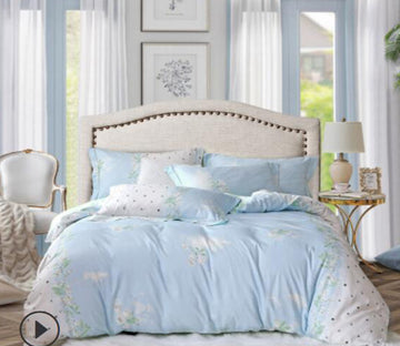3D Light Blue White Flower 20149 Bed Pillowcases Quilt