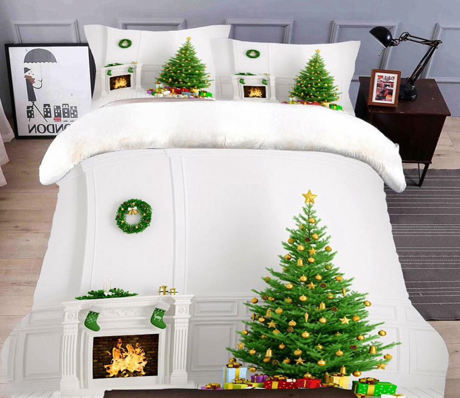 3D Christmas Tree Fireplace 45142 Christmas Quilt Duvet Cover Xmas Bed Pillowcases