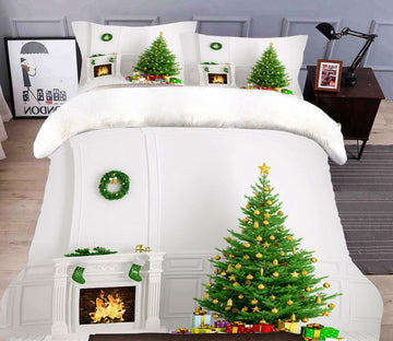 3D Christmas Tree Fireplace 45142 Christmas Quilt Duvet Cover Xmas Bed Pillowcases