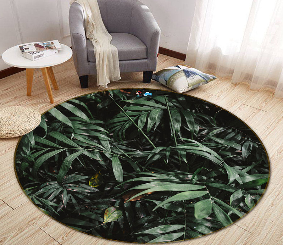 3D Jungle Leaves 64071 Round Non Slip Rug Mat